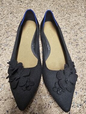 Rothy's Black Point II Floral Knit Flats 9.5
